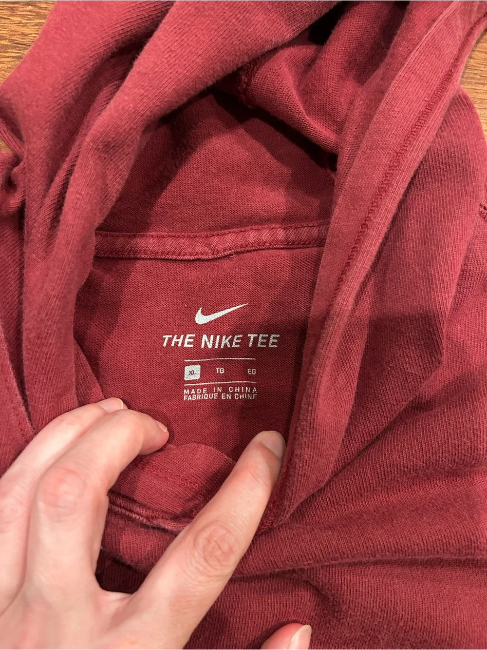 Nike Short Sleeve Mens Hoodie Maroon Size XL 100% Cotton
